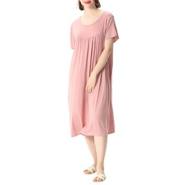 amropi Women's Nightdress Loungewear Soft Home T-Shirt Dress Scoop Neck Loose Nightshirt Nightwear Pink, 4XL
