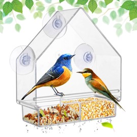 Window Bird Feeder,Clear Window Bird Feeders with Strong Suction Cups,Sliding Tray and Drain Holes,Window Bird Feeders for Outside Wild Birds,Transparent Acrylic for Bird Watching