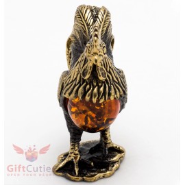 Solid Brass Amber Figurine of bird Golden Rooster IronWork