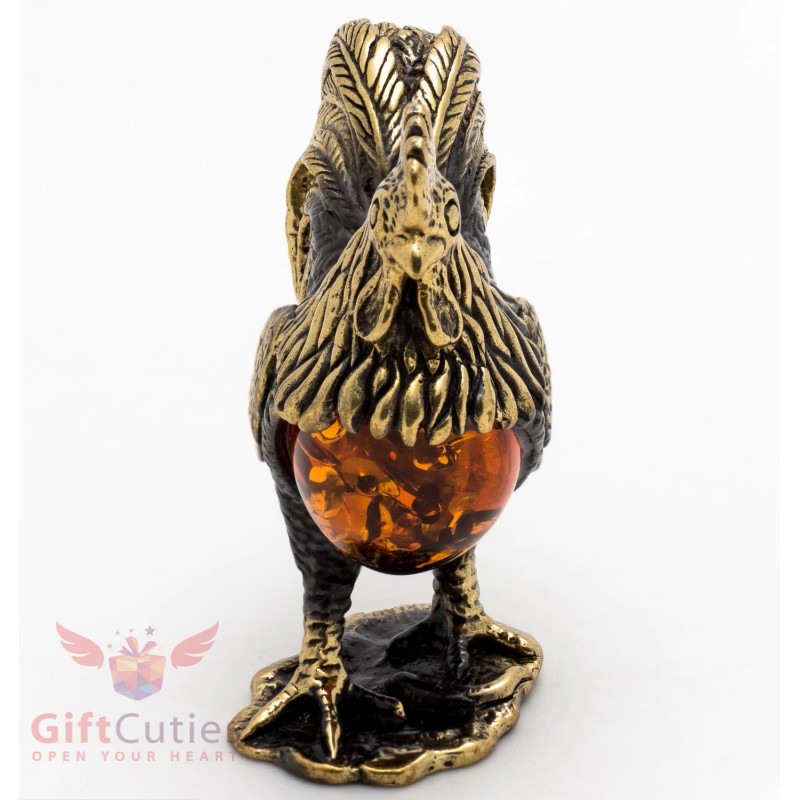 Solid Brass Amber Figurine of bird Golden Rooster IronWork