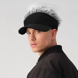 YeeHeen Mens Visor Cap Wig Spiked Adjustable Baseball Cap Sun Hats with Fake Hair Black + Grey Hair
