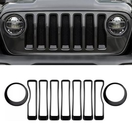 MAXDOM Grille Inserts Headlight Covers Set Fits for Jeep (2020-2023) Gladiator JT (Black, Gladiator JT)