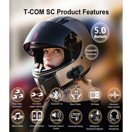 Sistema de comunicación para casco de motocicleta T-COM SC 2 unidades, 2 vías 800 m, kit de intercomunicación universal Bluetooth 5.0 con visualización LCD para motocicleta, intercambio de música por