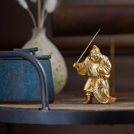 Seven Lucky God Ebisu (Gold Plated/24K Gold), Buddhist: Hidemun Makita, Sculptor_Buddha Statue, Figurine, Takaoka Copper ware (7 fg)