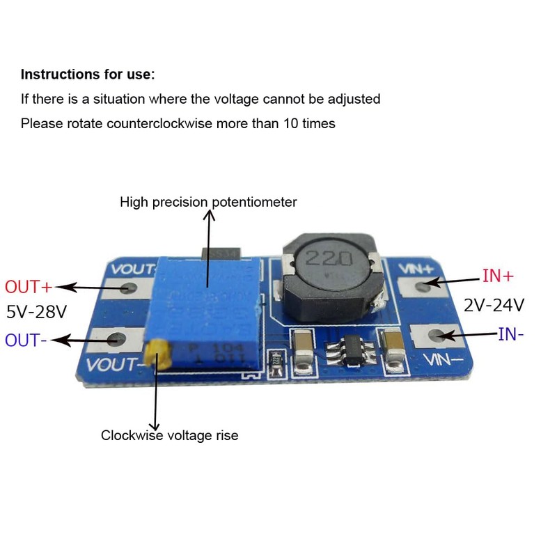 Ferwooh MT3608 DC-DC Step Up Boost Power Converter Adjustable 2A