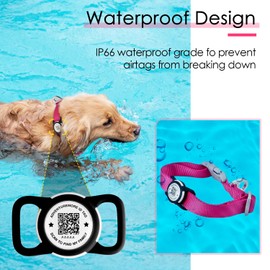 ADVENTUREMORE Airtag Nylon Dog Collar fits Different Size Dogs with a QR Code tag, preventing Dog from Getting Lost at Night, and Recording Dog Details. It can Call and Address. waterproof-Rose-Medium
