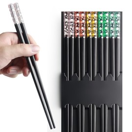 Chopsticks Reusable Dishwasher Safe,AYFDISHS 5 Pairs 9.45 Inches Lightweight Fiberglass Chopstick,Japanese Chinese Chopstick,Non-slip Chop Sticks,Black