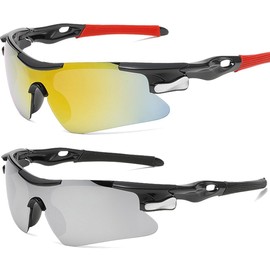 Pack of 2 Sports Sunglasses, Polarised Cycling Glasses, Cycling, Self-Toning for Bike, MTB, Fishing, Glasses Lenses, UV400 Protection Glasses for Outdoor Activities, Ultralight, Unisex