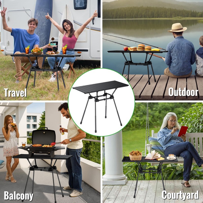 GARLLEN Folding Camping Table 176LBS Capacity, 4 Adjustable Height Roll-up