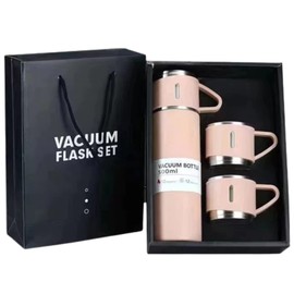 Termo con taza incluida para té y Café de Acero Inoxidable de 500 ml con tazas, taza de café de viaje para bebidas frías y calientes (Rosa durazno)