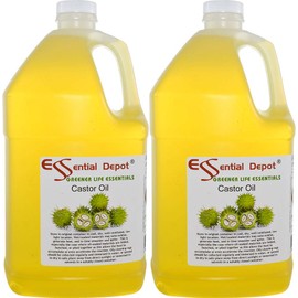 Essential Depot Castor Oil - 2 Gallons - 256 oz - 2 x 1 Gallon Containers - Safety Sealed HDPE Container with Resealable Cap