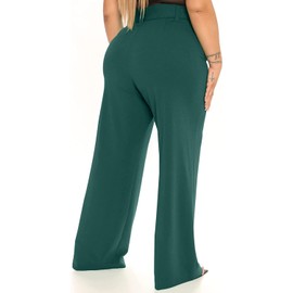 Eytino Womens Plus Size Comfy Drawstring Wide Leg Lounge Pants Business Belted Loose Fit Pocketed Dress Pants,2X Green