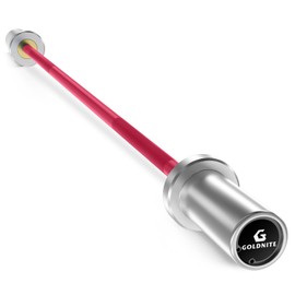 GOLDNITE 5.5LB Mini Barbell Bar 4Ft for Beginners Women & Kids-100LB Capacity Lightweight Weightlifting 2-Inch Weight Plates Total Body Workout Strength Training Home Gym Red Bar Silver Sleeves