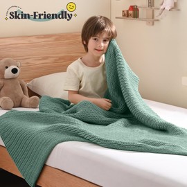 Guohaoi Knitted Weighted Blanket for Adults (Haze Green 50"x60" 7lbs) No Beads Cooling Throw Blanket for Hot Sleepers, Home Decor Breathable Chunky Knit Heavy Blanket Use on Twin Size Bed