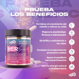 Vitaminas para mujer - Colageno Hidrolizado, Biotina y Complejo B - 60 cápsulas | Vitaminas para el cabello, piel y uñas | Zinc, Vitamina D3 y vitaminas | Multivitaminico Mujer | Her Secret - BPN PRO