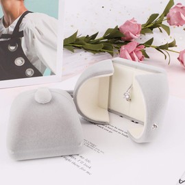 Rolin Roly Ring Box Velvet Gift Box Flocked Jewelry Displays Boxes Soft Wedding Box for Weddings Engagement Birthday and Anniversary Gray