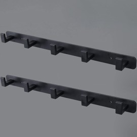 Vanloory Coat Rack, Heavy Duty Stainless Steel 5 Tri Coat Hook Hanger, Wall Mounted Wall Hooks, Rustic Clothes Hook/Key Hook Rail for Bathroom Kitchen Entryway(2 Pack, 5 Hook Black)