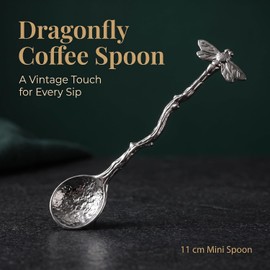 2Pcs Retro Dragonfly Stainless Steel Coffee Spoon, Dessert Teaspoon, Creative Kitchen Gadget (Antique Bronze)