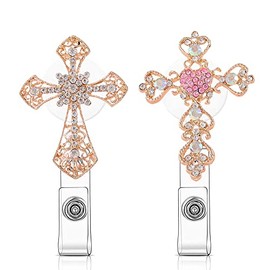 ZOSTLAND Cross Cute Retractable Badge Reel, Holder for Office Work Nurses ID and Name Tag with Metal Back Clip, 28 inch Cord Extension (2pcs Cross)