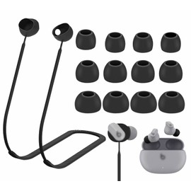 IiEXCEL Strap Ear Tips Kit Compatible with Beats Studio Buds, Anti-Lost Soft Silicone Lanyard Neck Rope Cord Leash Replacement Gel Eartips Earbuds Skin Accessories for Studio Buds - Black