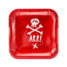 Generique Pirate Paper Plates Table Accessories Pack of 6 Red/White 20 cm - Red