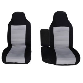 Priprilod 2Pcs Front Black & Gray Cloth 60/40 High Back Bench Seat Cover Compatible with Ford Ranger 2004 2005 2006 2007 2008 2009 2010 2011 2012 (Without Console Sleeve)