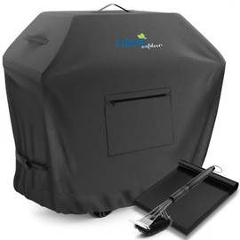 Nestl BBQ Grill Cover, Heavy Duty Grill Covers - Waterproof Gas Grill Covers, UV & Fade Resistant Barbecue Grill Cover with Front Zipper Pocket, 6 Grill Mats & BBQ Brush - 64 Inch, Black