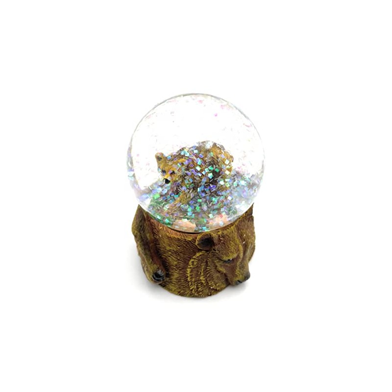 Onwomania Grizzly Brown Bear Height 6.5 cm Snow Globe Glitter
