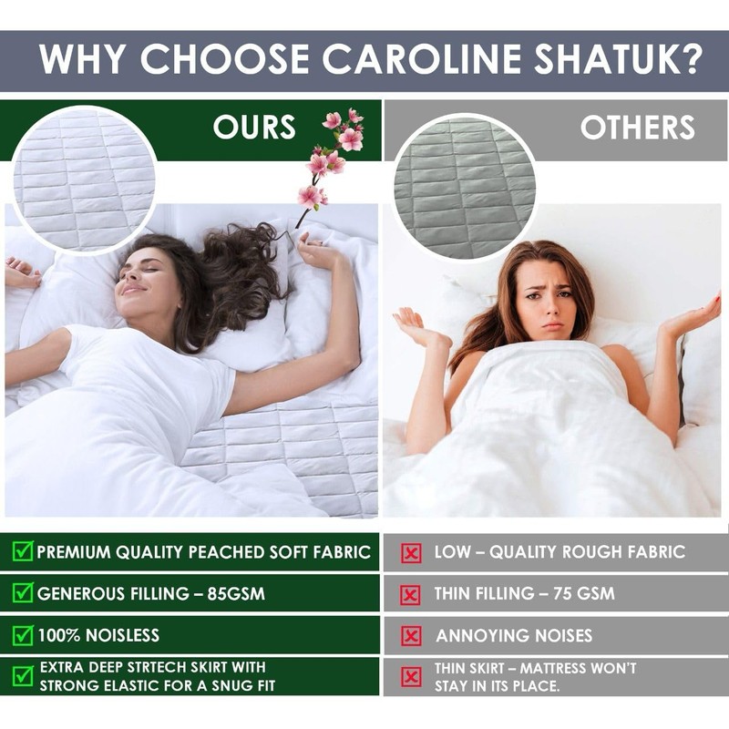 Caroline Shatuik Mattress Protector Single Bed Fitted Extra Deep -