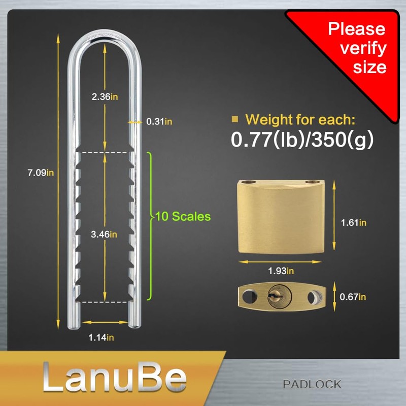 Lanube Solid Brass Cabinet Locks with Keys U Lock with