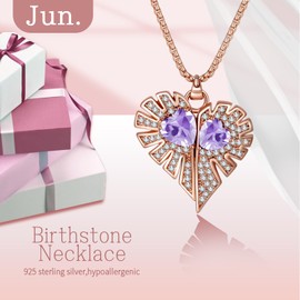 NINGAN 925 Sterling Silver Necklace Rose Gold June Birthday Stone Pendant Necklace Shiny Zircon Women Necklace Jewelry,Valentine's Day Birthday Gift