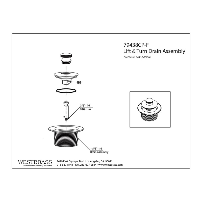 Westbrass 1-1/4" NPSM (1-5/8"-16 UNC-2A) Fine Thread Twist & Close
