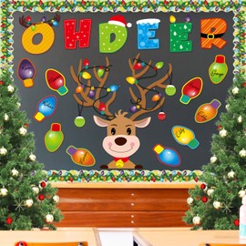 Faccito 55 Pcs Christmas Bulletin Board Decoration Christmas Reindeer Bulb Classroom Bulletin Board Cutouts Sets for Xmas Party Supplies Toddler Kids Students Classroom School Winter Holiday Decors