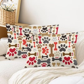 Dog Paw and Bone Throw Pillow Cover Queen Size Set of 2,Paws and Bones Paw Print Lumbar Pillow Case Decorative Standard Pillow Cases with Hidden Zipper Bed Cushion Covers for Sofa,Couch,20"x30"