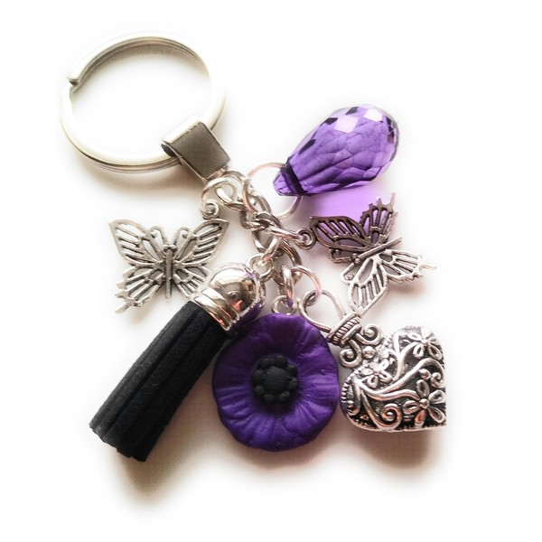 Handmade Purple Poppy With Faux Suede Tassel & Tibetan Charms
