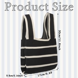 Women Knitted Wrist Bag Small Crochet Tote Bag Wide Stripe Wristlet Handbag Mini Shopping Bags