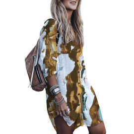 Women’s Swimsuit cover up,Silky Button Down Shirt Midi Dress Kimono,Summer Bathing Suit Beach coverups for women (CP-Aline) (Yellow Tie-dye, Small)