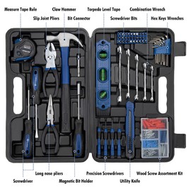 CARTMAN 152-Piece Basic Household Hand Tool Set,with Toolbox Storage Case, All Purpose Home Tool Kit Includes Essential Tools for Office College Repairs Blue