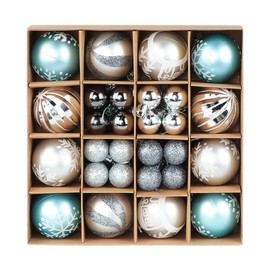 Christmas Tree Baubles Decoration Blue & Silver 44ct 6cm Xmas Tree Decoration Ball Ornaments Decorative Hanging Baubles Shatterproof Glitter Decoration Pendant for Holiday Home Party Decor