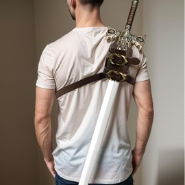 Medieval Faux Leather Back Sword Frog, Vintage Adjustable Sword Holster, Middle Ages Back Sword Sheath Holder