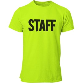 NYC FACTORY Men's Staff T-Shirt Front Back Print Tee Event Uniform Screen Printed Tshirt (Neon, Medium)