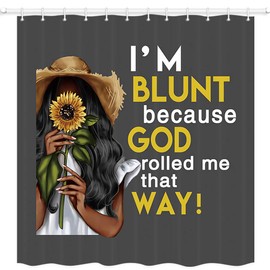 JAWO Black Girl Shower Curtain, African Women Girl Holding A Sunflower with Inspirational Quotes, Polyester Fabric Bath Curtains Set with Hooks 69W X 70L Inches
