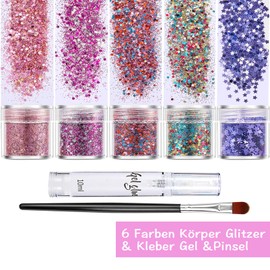 Gesicht Glitter Festival mit Kleber, 5 Farben Gesicht Chunky Glitter Farbe Festival Zubehör Edelsteine,Chunky Sequin Body Accessoires,Make Up Pailletten für Körper,Haare,Nägel