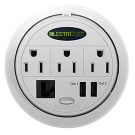 Power Tap Grommet with Hidden Power Center w/ 3 Power, 2 USB & 1 Cat5E - White