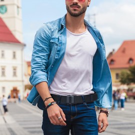 Prizmxed Men's ratchet belt, continuously adjustable braided belt with quick release, automatic sliding buckle, tactical belt