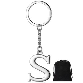 Gulfmew Key Ring Letters Silver Initials Key Ring Alphabet Car Key Ring Gift Bag Pendant for Women Men Friends Family (S), 金光
