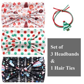 Ainuno Womens Christmas Headbands Red Green Polka Dots Party Xmas Head Bands Workout Thick Party Bandana Winter Fashion Yoga Head Bands Hair Knotted Elastic Stretch Headwear Pack of 3