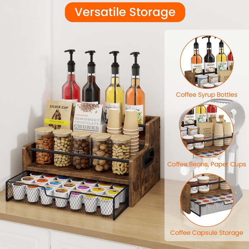 Homode Coffee Syrup Organizer Rack, 3-Tier 8 Bottles Syrup Stand