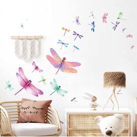 Colorful Dragonfly Wall Stickers Dragonfly Window Stickers Peel and Stick Dragonfly Decals Dragonfly Window Clings Decals Dragonfly Wall Decals for Girls Bedroom Living Room Nursery Decor