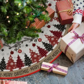 Artoid Mode Red Buffalo Check Pine Snowflakes Christmas 48 Inches / 122 cm Christmas Tree Skirt, Baubles Christmas Tree Skirt for Holiday Party Decoration